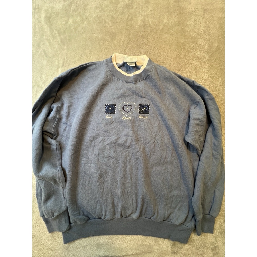 M&C Sportswear Sweatshirt Womens L Blue Crewneck Live Love Laugh Embroidered